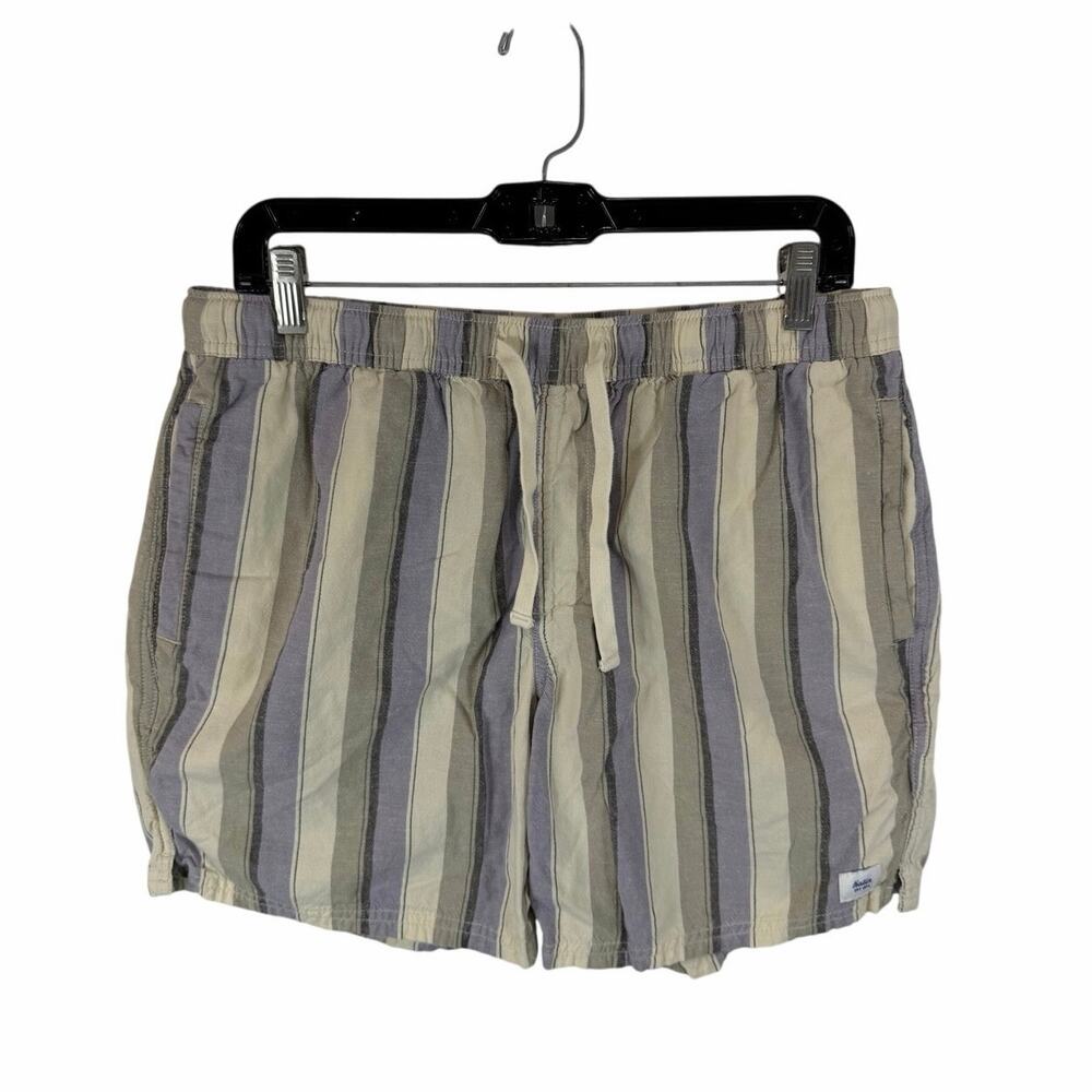 Katin Cotton Linen Striped Casual Shorts Size Large Drawstring Waist